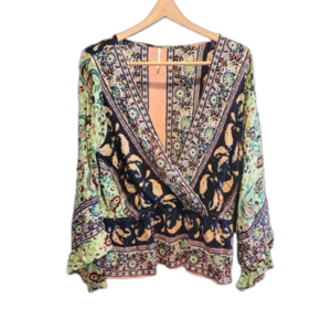 Free People Rosalie faux wrap top floral paisley XL